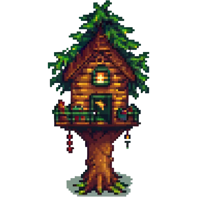treehouse at night pixel art style emoji