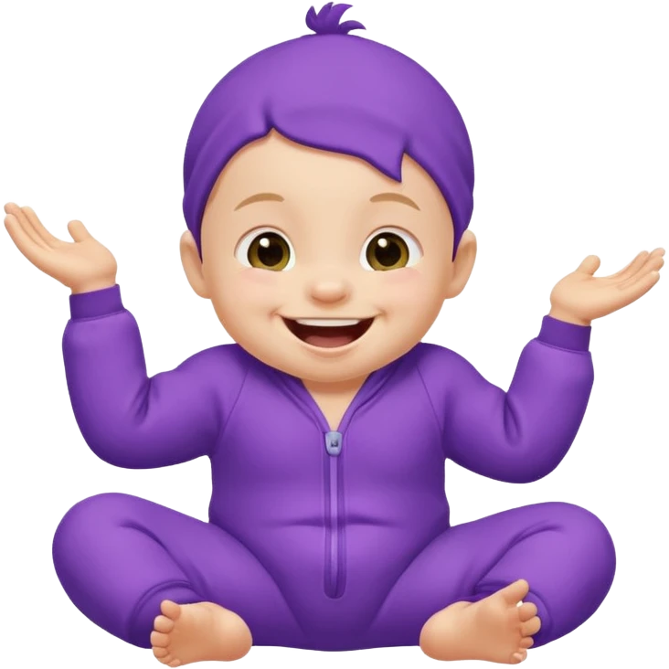 A baby wearing a purple onesie, laughing joyfully. emoji