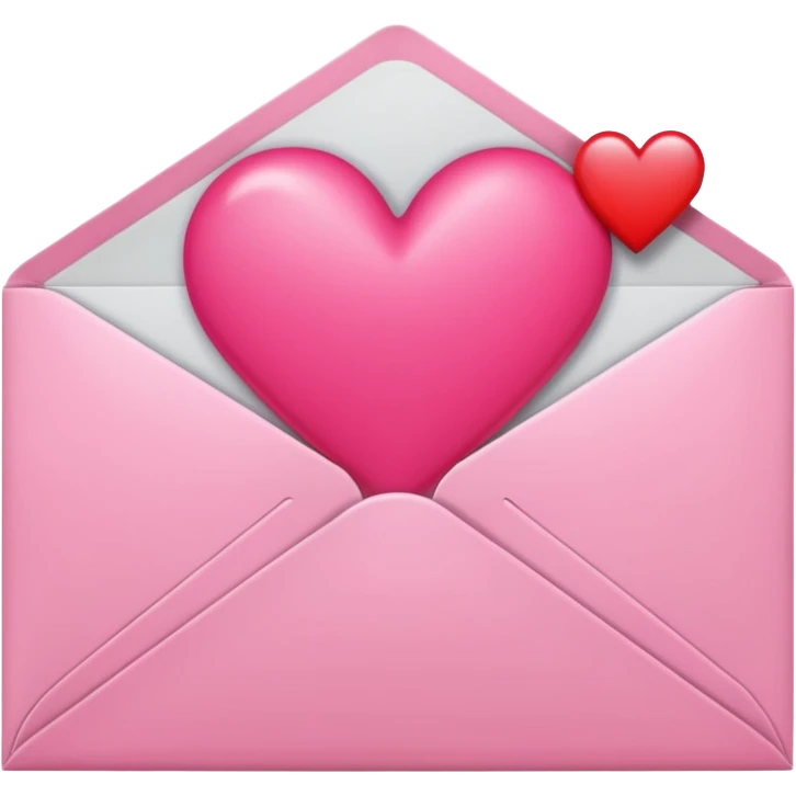 envelope with a heart sticking out of it in y2k style, the heart is bright reddish pink and glossy emoji