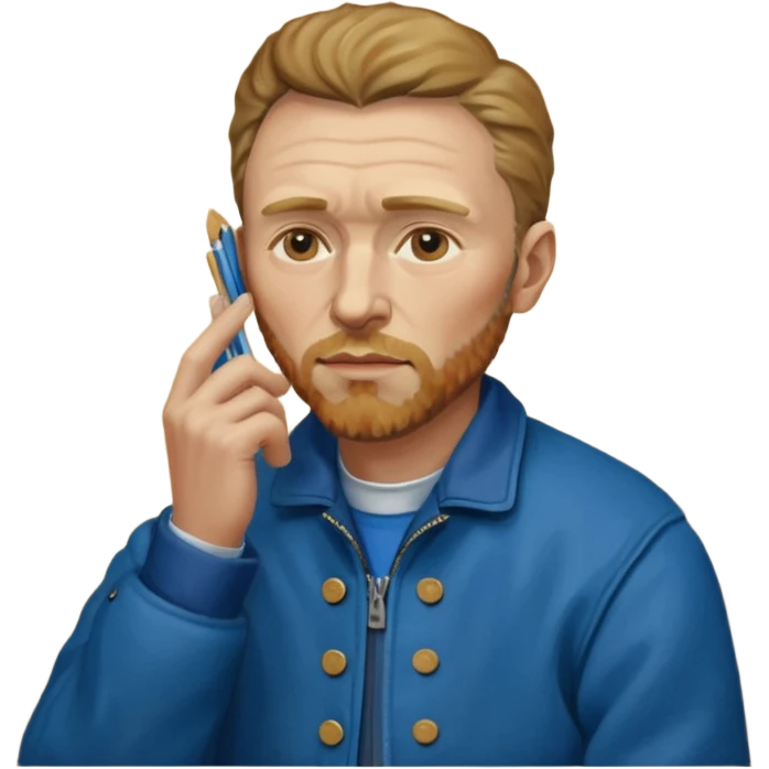 van gogh painting on a canvas while holding his ear emoji