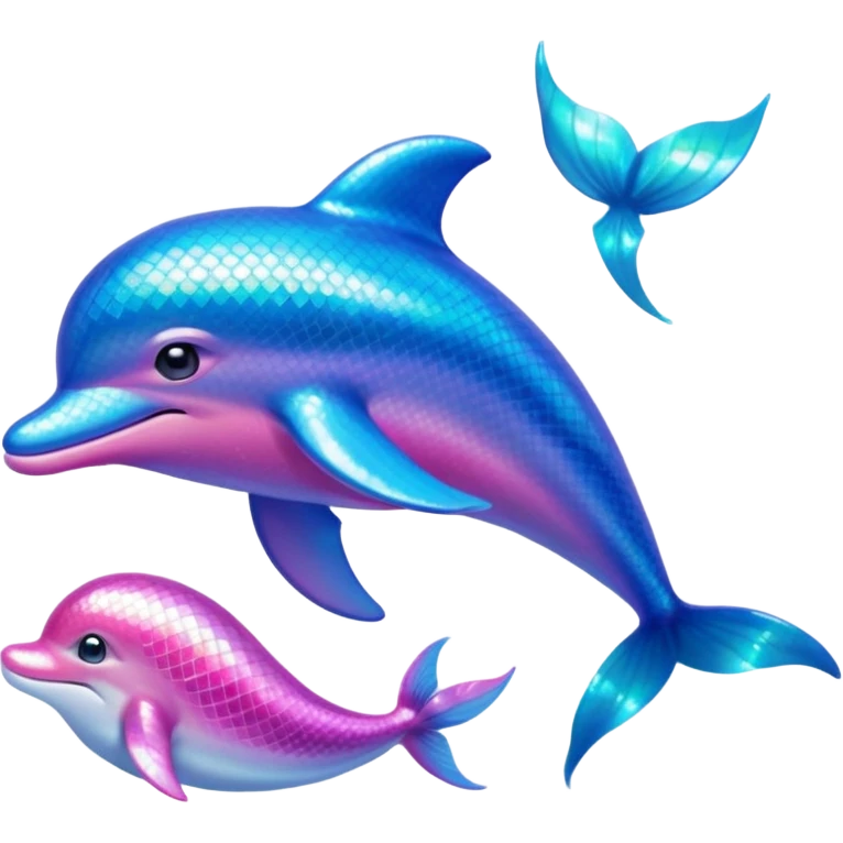 Emoji of a sparkly dolphin with blue and pink light aquamarine colours shells and mermaid vibes very 2000s mermaid aquatic aesthetic emoji
