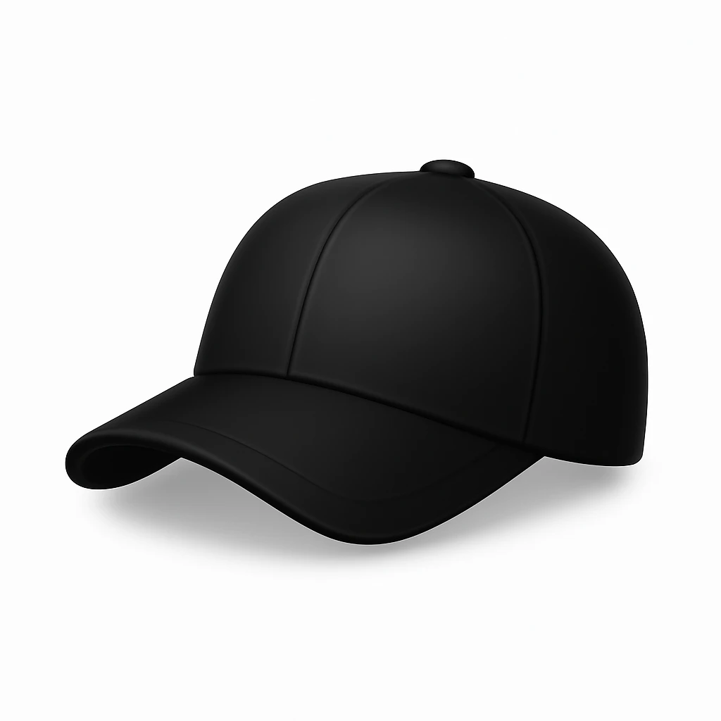 Make a black hat emoji exactly like the reference image, in iOS emoji style. Same shape, color, and texture, smooth and shiny. Add a soft shadow. The style should resemble iOS emoji style. emoji