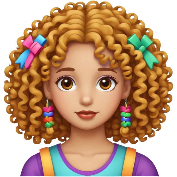 girl with curly hair and colorful barrettes emoji