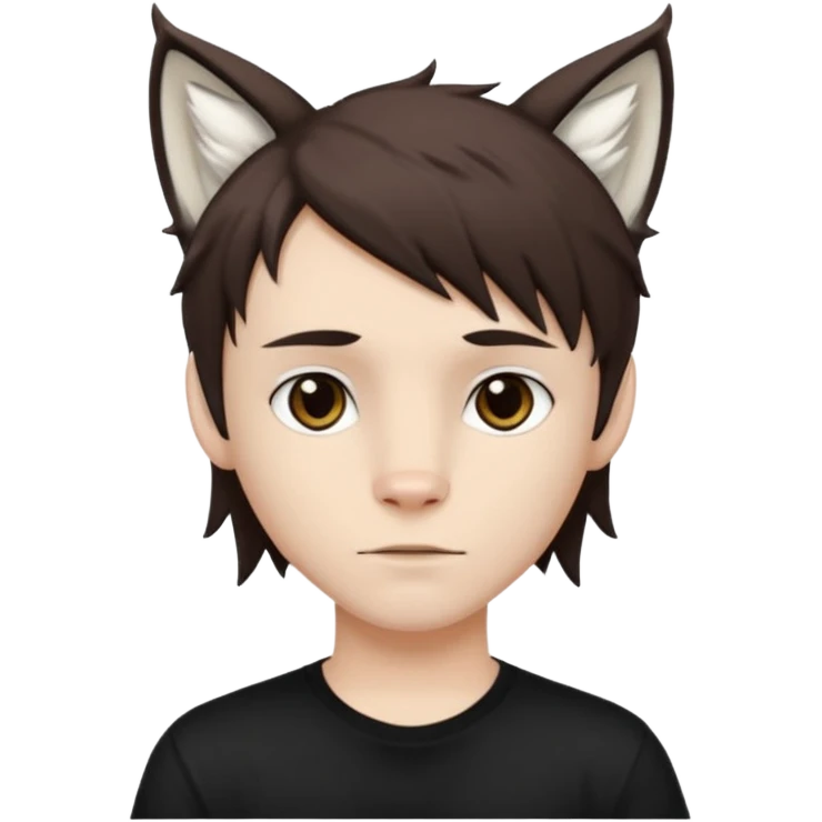 White boy with dark brown emo-style hair and white lynx ears emoji