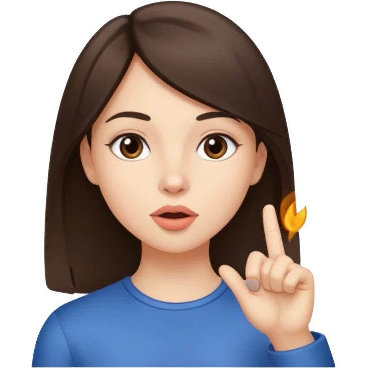 brunette girl, with straight hair, making a "be quiet" gesture emoji