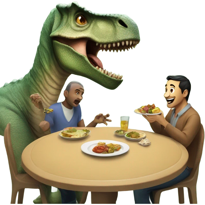 A Dino eating with a man emoji