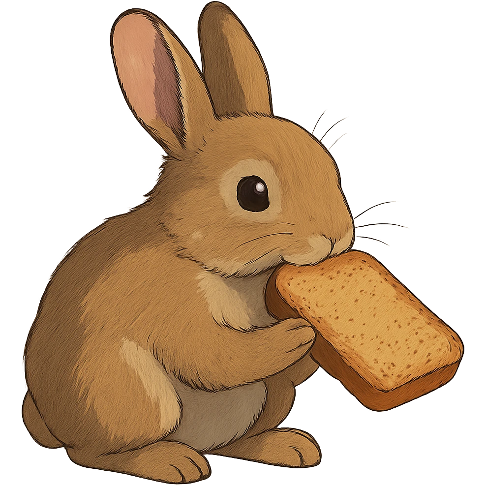 realistic rabbit eating a rusk, ghibli style emoji