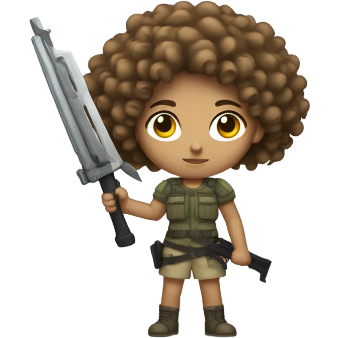 light skinned curly-haired girl with weapon emoji