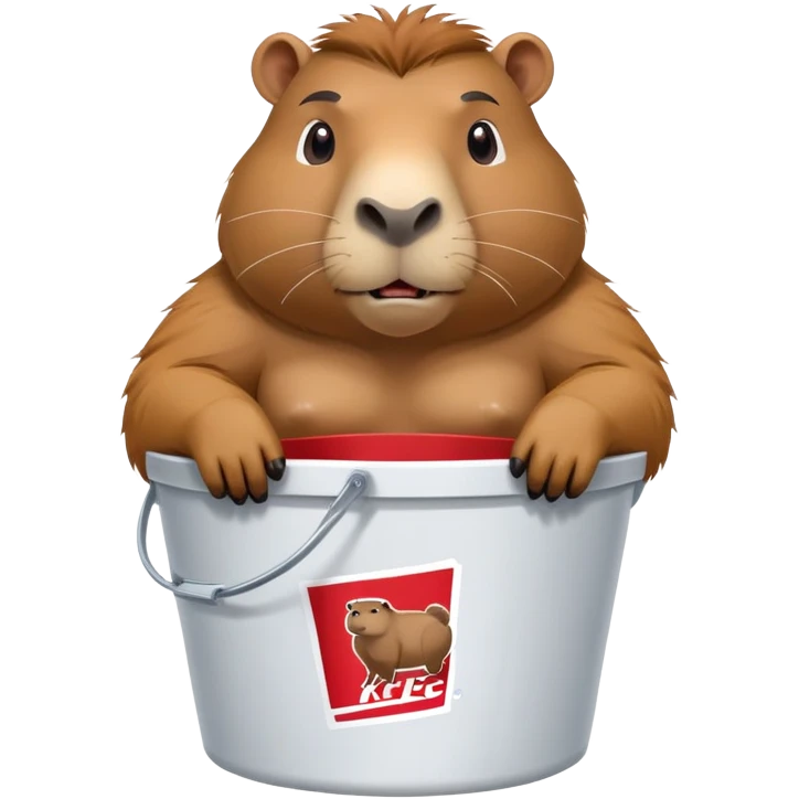 Muscular capybara with big muscles sitting in a KFC bucket emoji