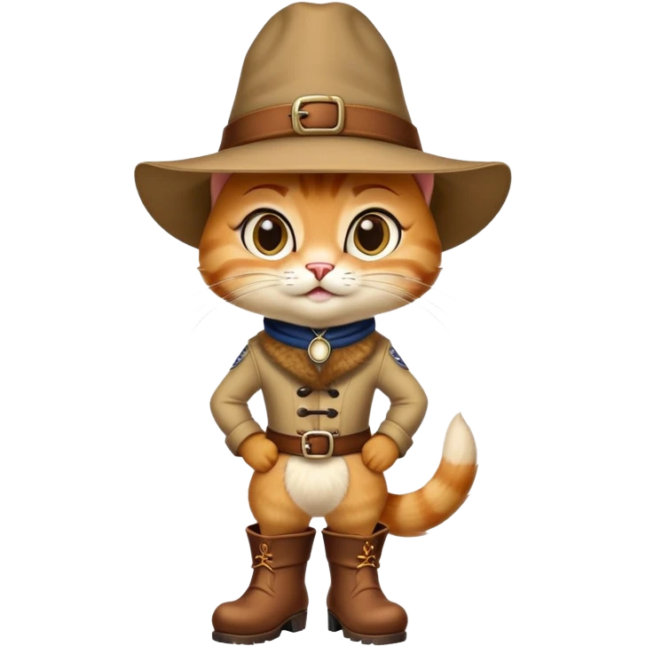 classic Puss in Boots with iconic hat, boots, confident expression emoji