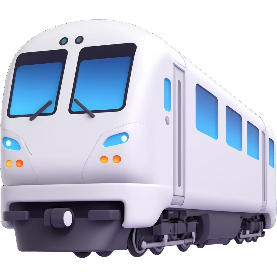 sleek white train, front view, microsoft fluent emoji style emoji