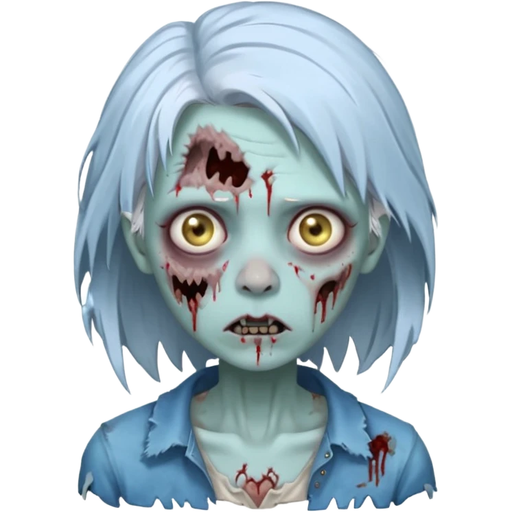 A pale blue zombie girl with white grey hair emoji
