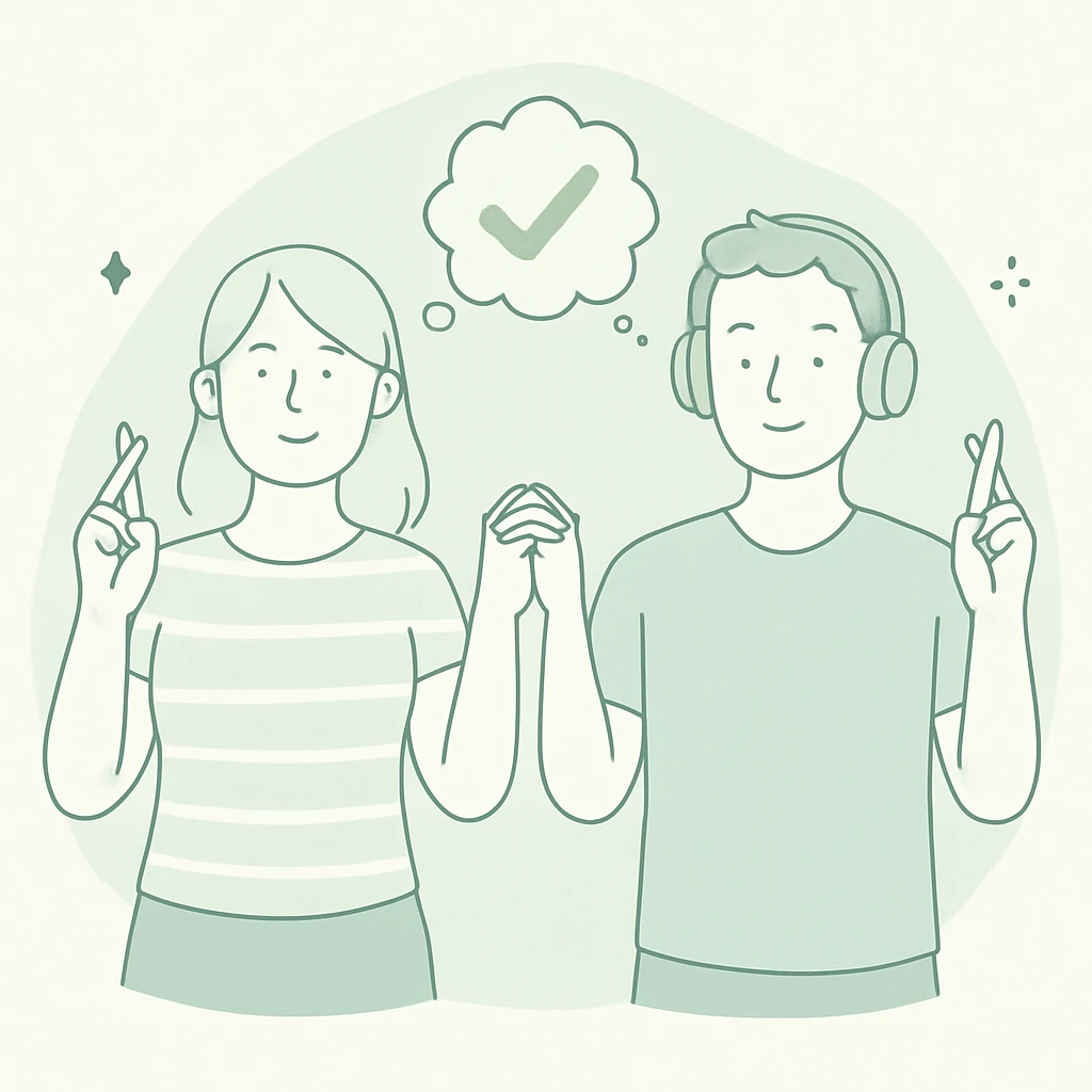 person with short hair and headphones, soft line avatar style, gentle lines and pastel hues emoji