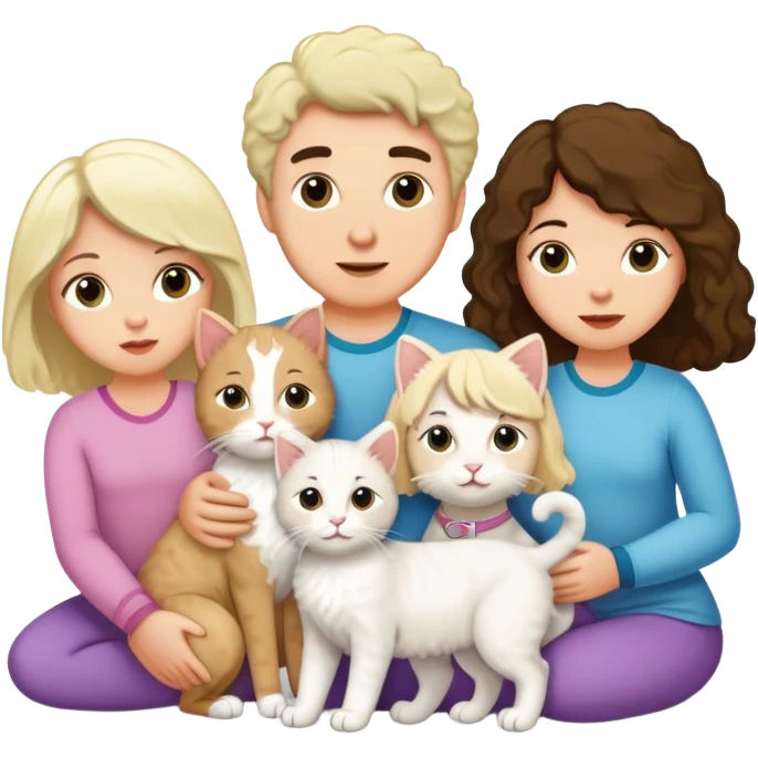 Family of five, brunette daughter, blonde daughter, two white cats & two aussiedoodles emoji