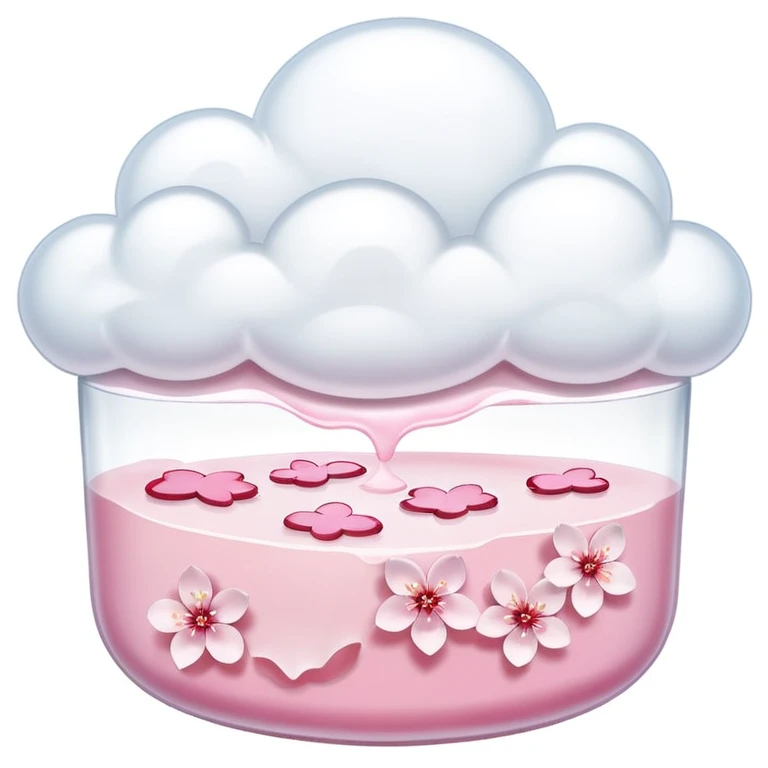 Sakura pudding shaped like a cloud with cherry blossom petals emoji