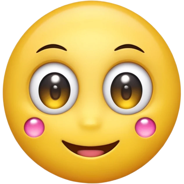 A cute smiling yellow emoji with big sparkling eyes, cartoon style, 3D, bright colors, high detail emoji