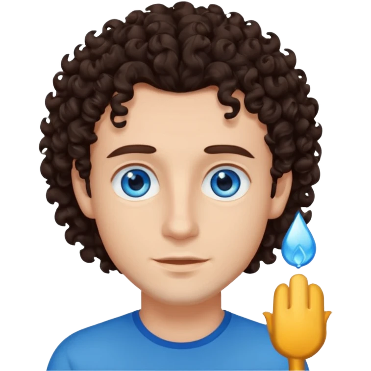 homme yeux bleu azur,cheveux brun foncé bouclé emoji