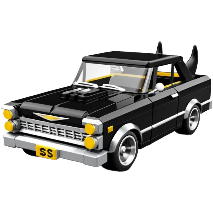 Catwoman’s futuristic black metallic 1965 Chevy Nova SS street rat rod Lego retro modded emoji