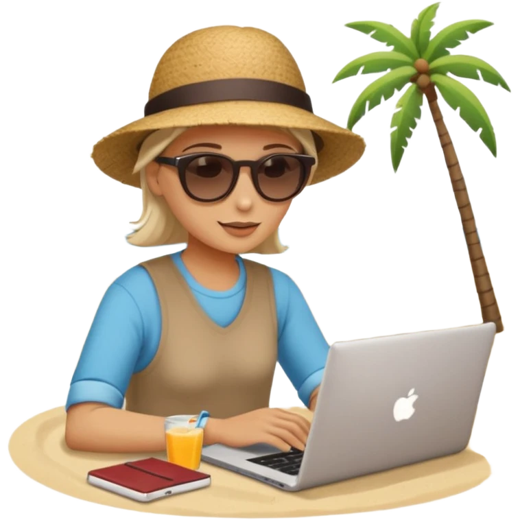 person neutral am laptop und im hintergrund einen strand emoji
