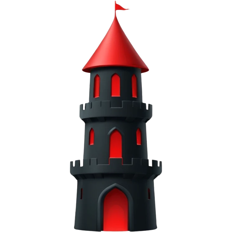 iOS sticker, dark fantasy tower, monochrome red, minimal emoji