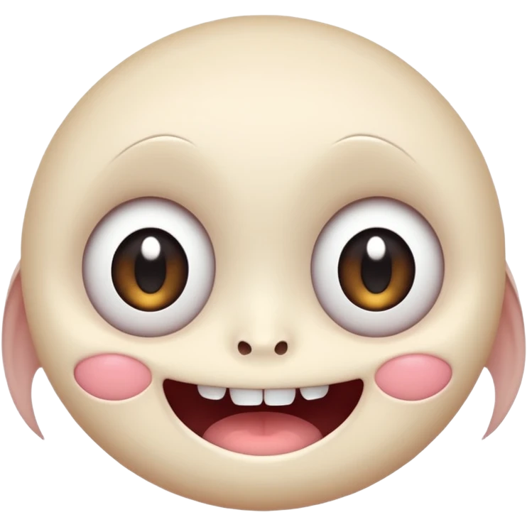 a creepy face with huge eyes and a big grin, kawaii, cute, soft emoji