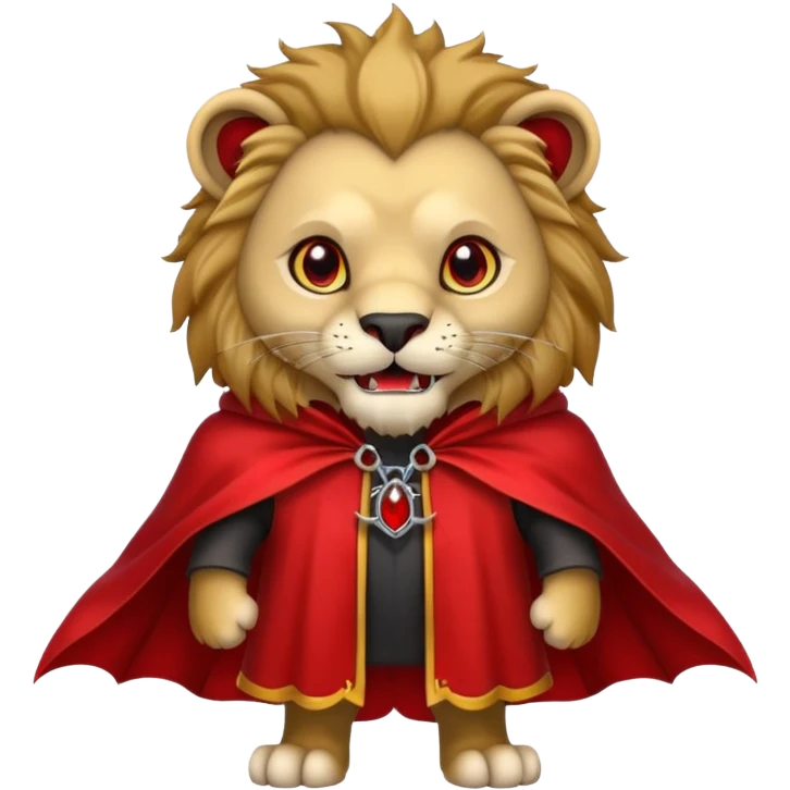 Vampire animal, lion in red collar cloak, red eye, fangs emoji