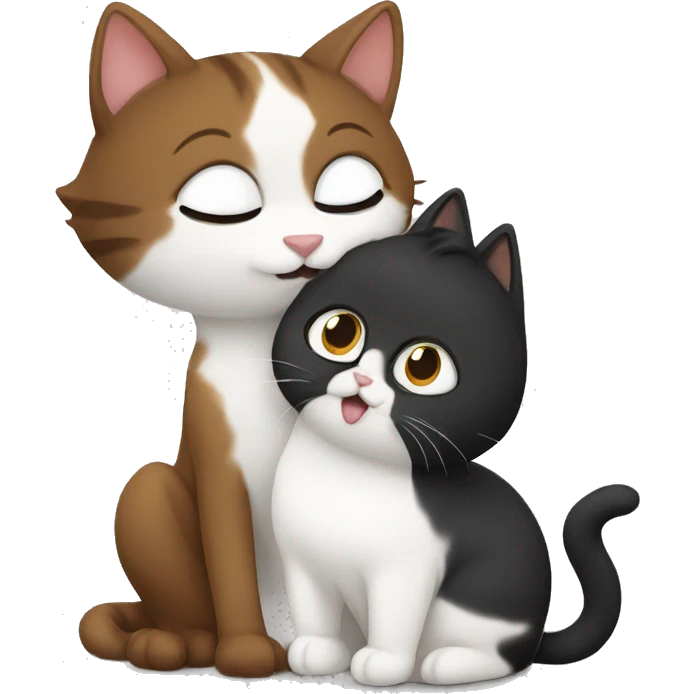 black and white cat kisses brown cat emoji