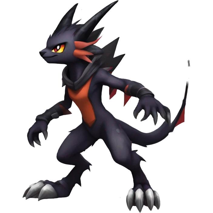 Cool Anthro Black Noivern-Absol-Litten-Pokémon with edgy stripes hoodie spiked collar punk Full Body emoji