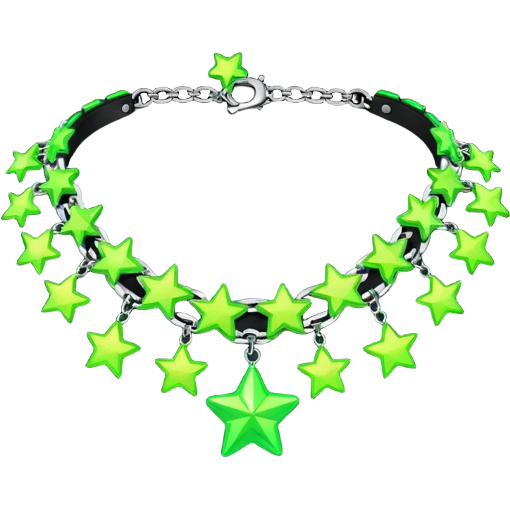 black iridescent collar with neon-green stars and lime-green chains on it   emoji