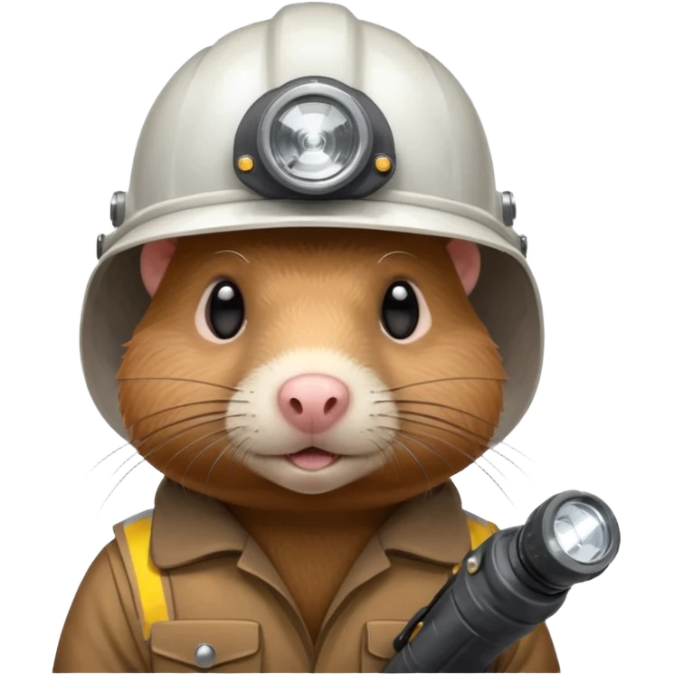 a mole rat with ore drill, white helmet, headlamp emoji