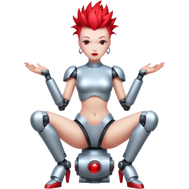 Sexy reflective glass faceless dronification robot girl with a red mohawk full body pinup pose  emoji