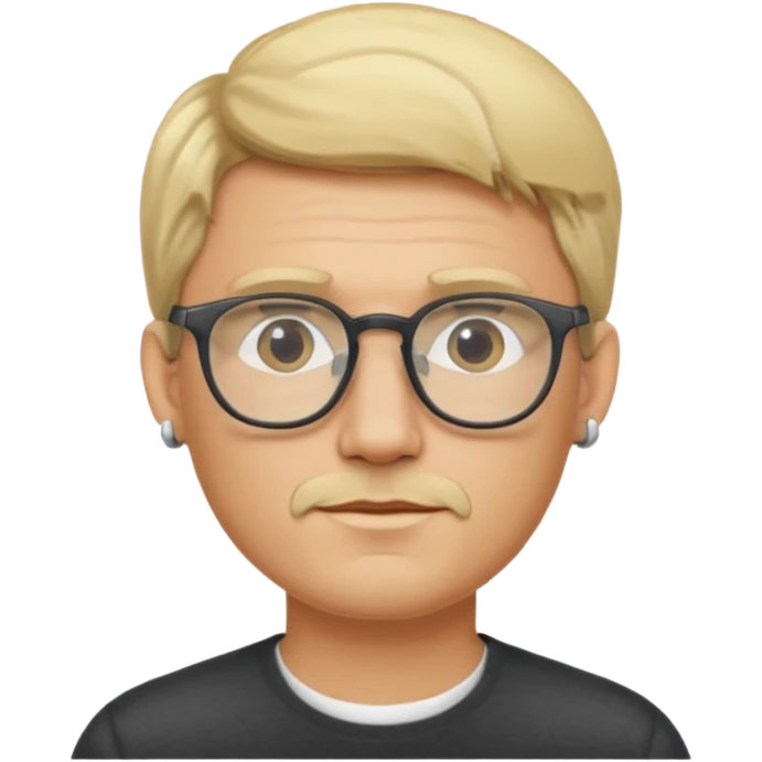 blond man wearing  big earrings, wearing glassess, with no beard emoji
