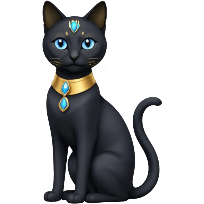 Egyptian cat full body sitting with blue eyes emoji
