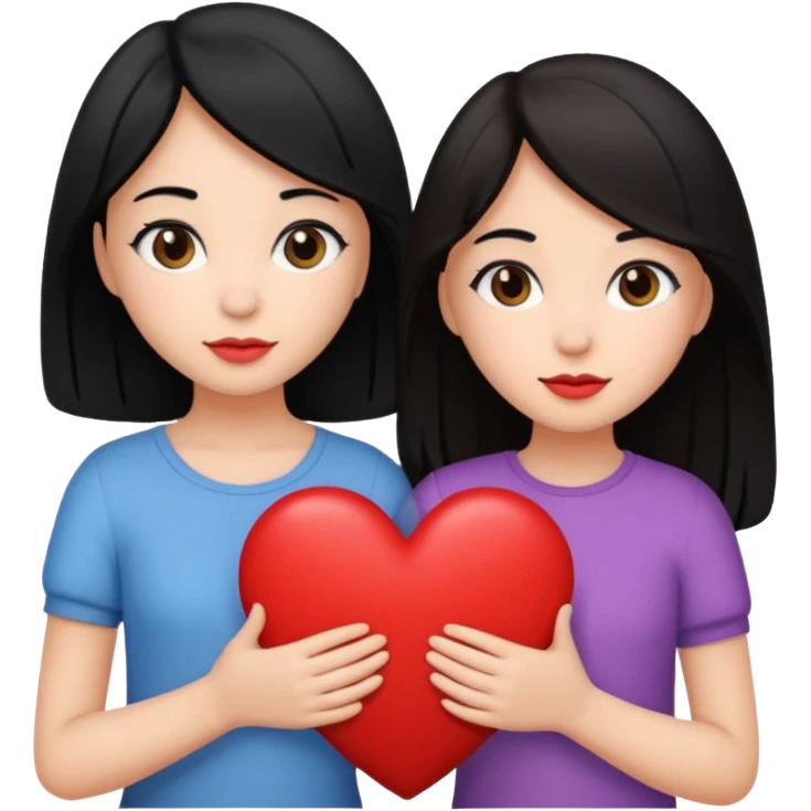 2 girls that have a heart one hair black the other brown  emoji