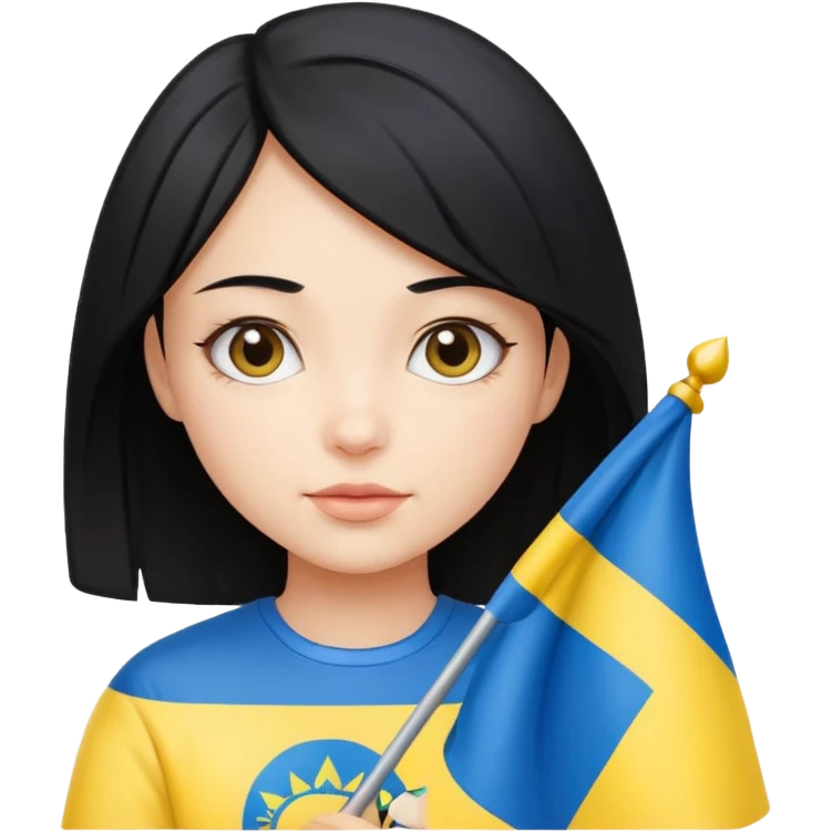 Black hair Girl holding Ukraine flag  emoji