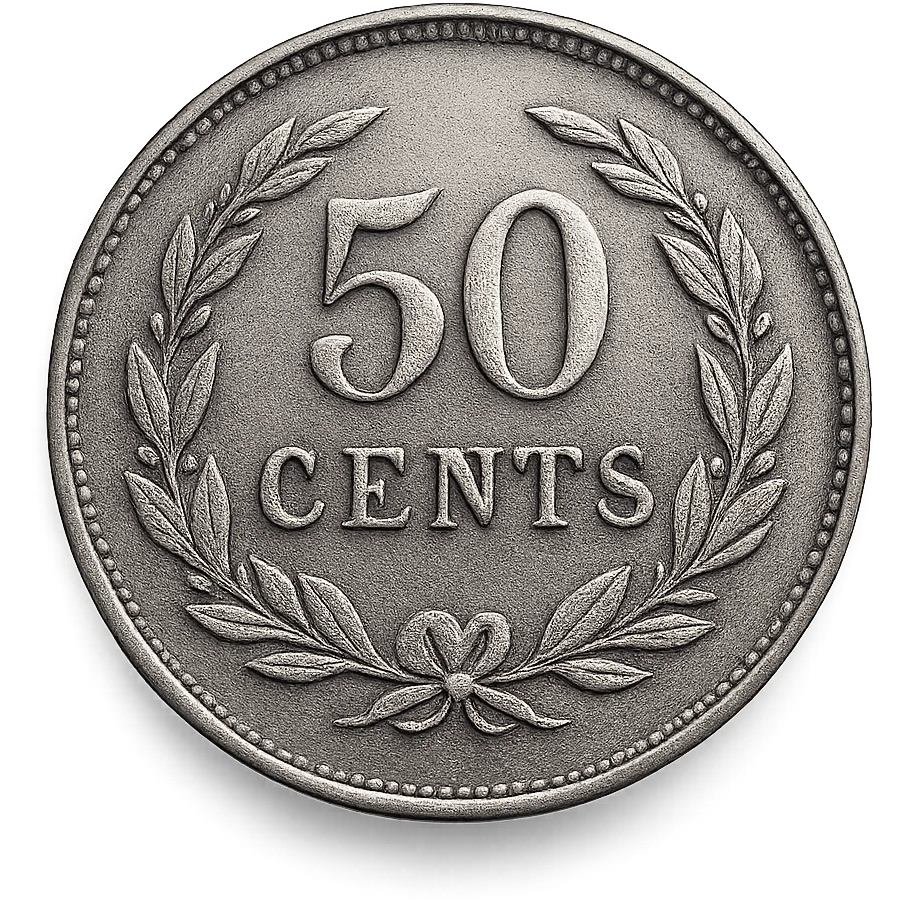 a 50 cent silver coin, realistic, detailed, metallic shine emoji