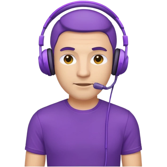 man with purple headphones and tshirt emoji