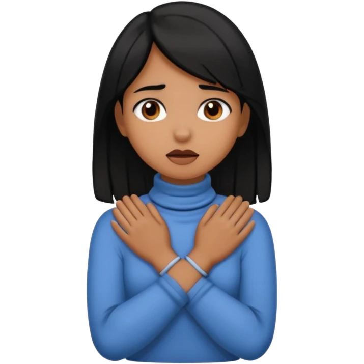 black hair brown skin girl chocking herself on her neck with her hands crossed around her neck  emoji