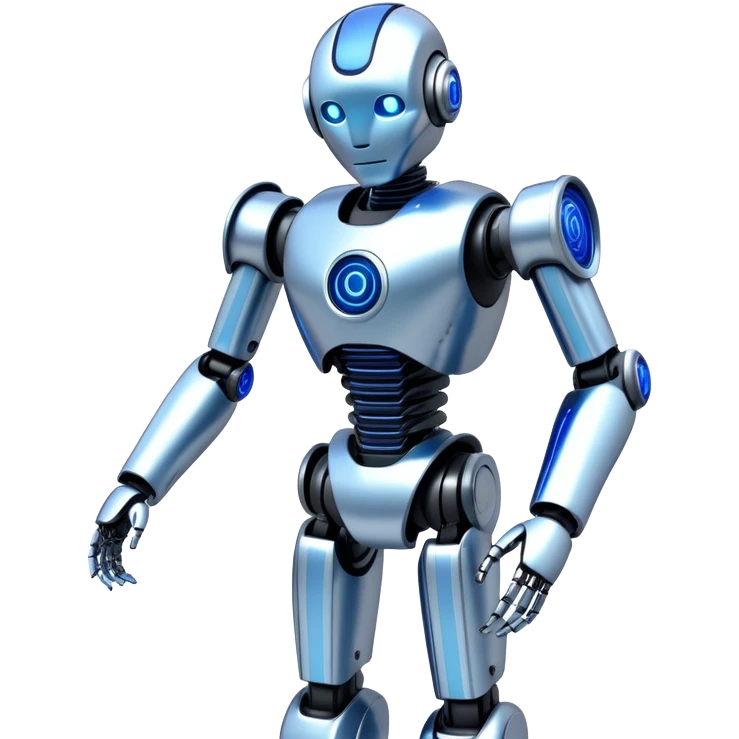 Sleek humanoid robot with chrome body and glowing blue circuitry lines emoji