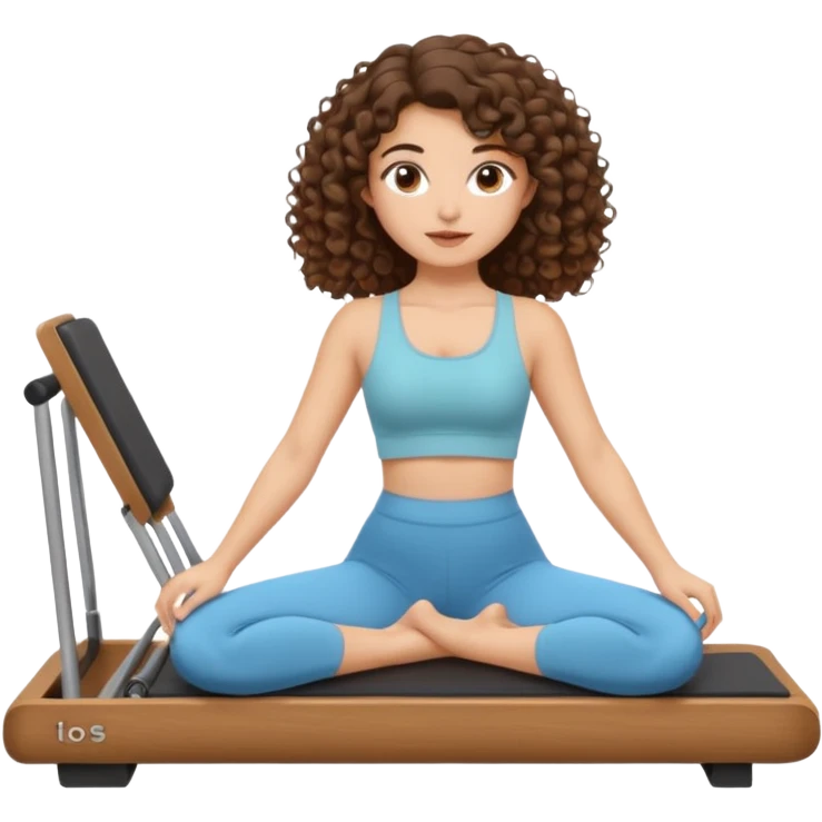 brunette,curly hair shoulder lenght,turkish 3b girl doing reformer pilates with cute set, emoji