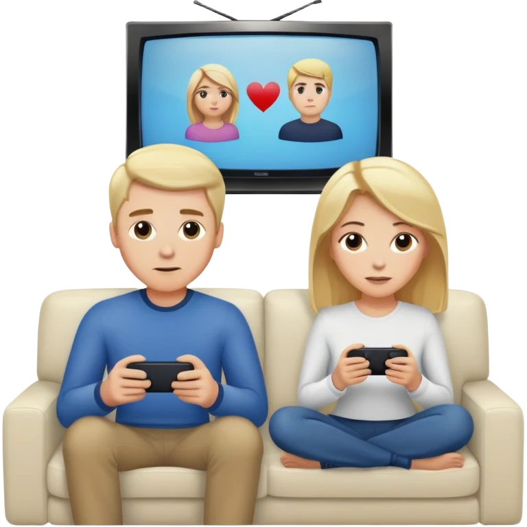 White man, blonde hair and white woman brown hair on the couch watching TV emoji