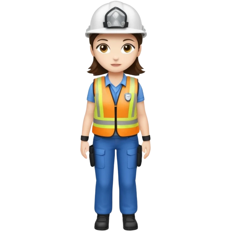 Brunette Girl full body standing with her white security helmet and security vest on emoji