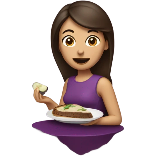 Brunette eating eggplant emoji
