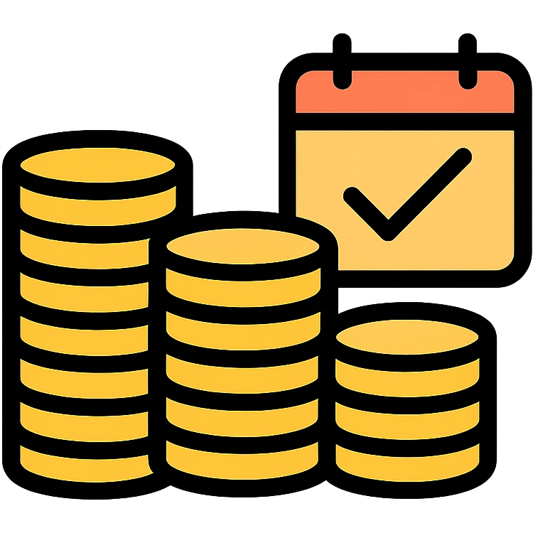 stack of gold coins with a checkmark for each week, symbolizing weekly saving, vibrant color outline style emoji