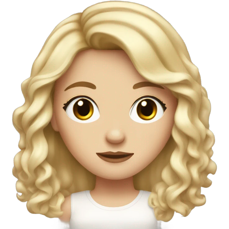 white girl, with brown lon semi wavy hair and curtain bangs  emoji