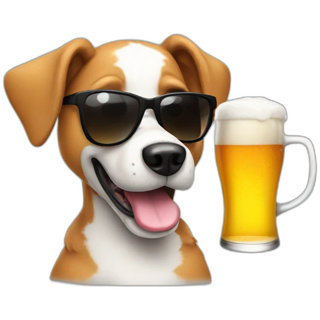 A dog, drinking a beer, wearing sunglasses emoji
