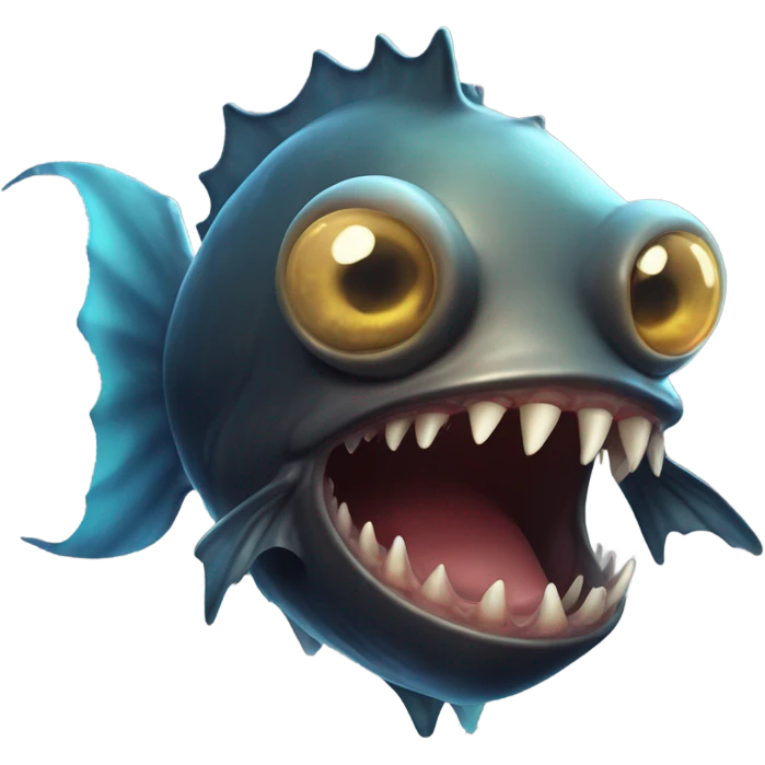 Anglerfish with a glowing lure hanging from its forehead, sharp teeth, and big eyes. emoji