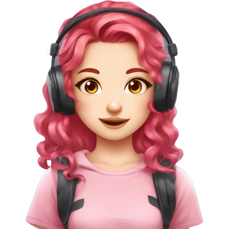 fair skin gamer girl with red wavy hair gamingheadset pink kawaii gamer shiny blushing cute girl gamer emoji