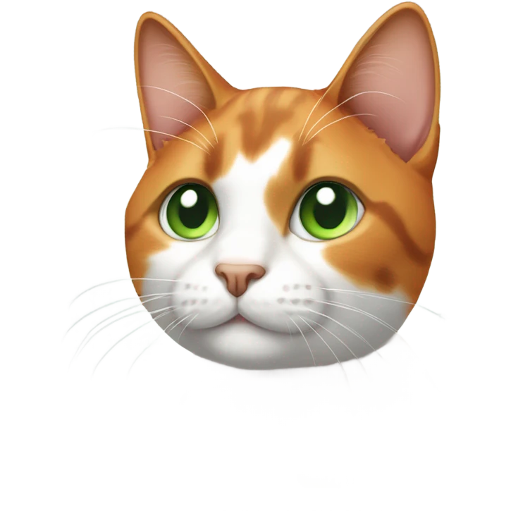 Calico cat with one orange ear and one half orange half white ear and green eyes emoji