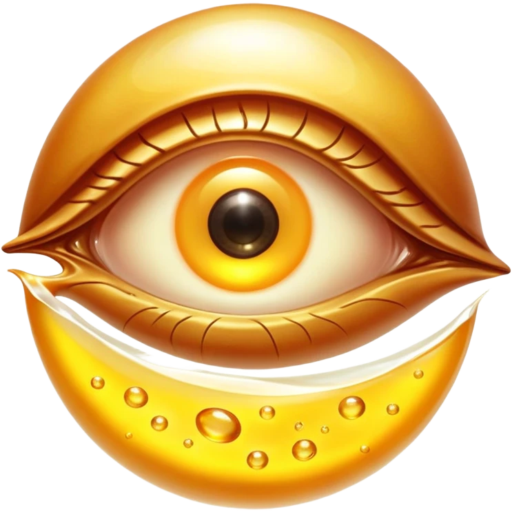 Glowing liver, bright egg yolks, and cod liver oil floating around an ethereal eye that emits golden light. The foods radiate warm amber rays representing vitamin A (retinol) content and its benefits for vision and skin health. emoji